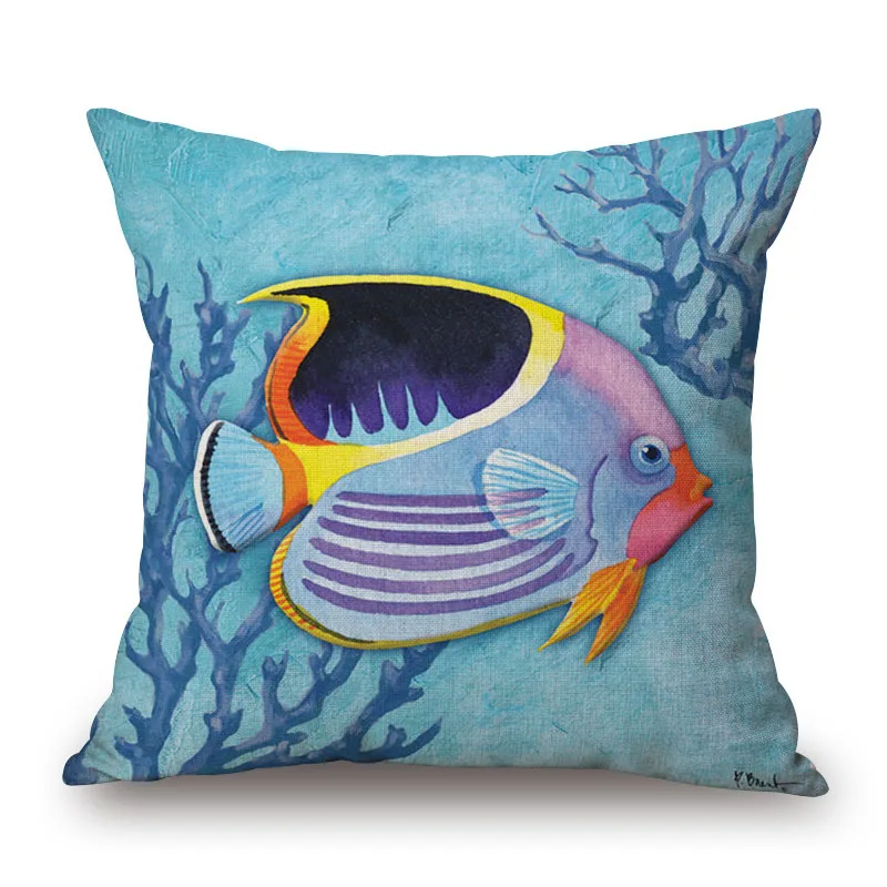 

Decorative Pillowcases Tropical Fish Cotton Linen Pillow Case Marine Life pillows case for living room bed couch sofa 45x45 cm