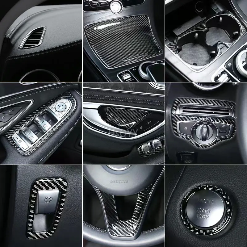 Аксессуары для салона автомобиля Mercedes Benz C GLC Class W205 X253, из углеродного волокна, декоративные наклейки с центральным управлением