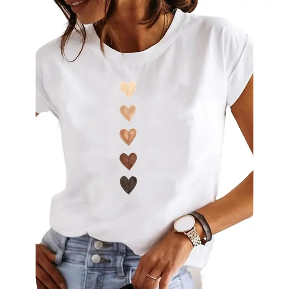 

Short Sleeve Casual Ladies Fashion Female Graphic Tee Women Love Heart Watercolor Sweet Print Summer T Clothing T-shirts