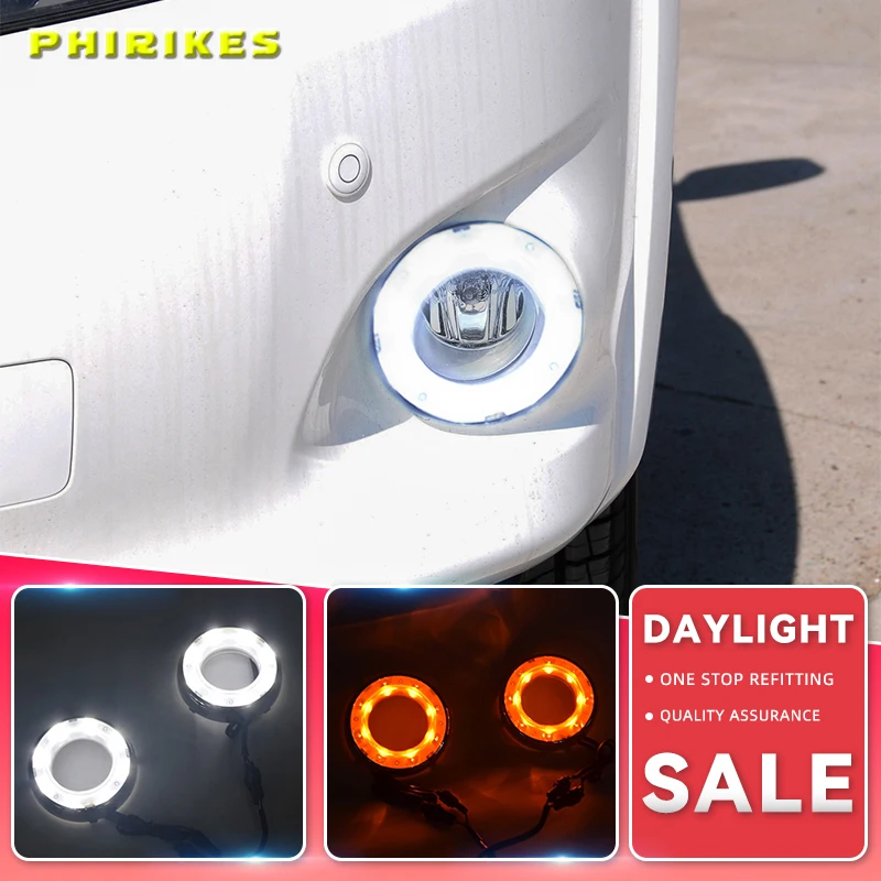 2 шт. для Toyota RAV4 2012 2013 Желтый поворотный сигнал Водонепроницаемый ABS 12 В Автомобильные дневные ходовые светодиодные светильники с отверстием для противотуманной фары