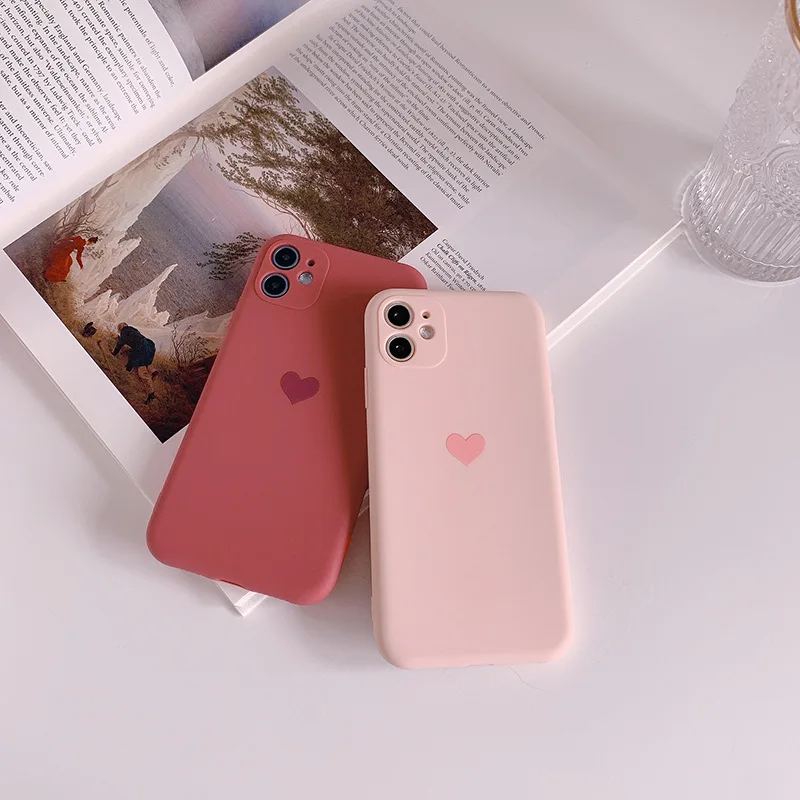 

Корейский однотонный чехол карамельного цвета с сердечками для телефона iPhone 12 Mini 11 Pro Max XR Xs Max X 7 8Puls Чехлы Мягкий силиконовый чехол Funda