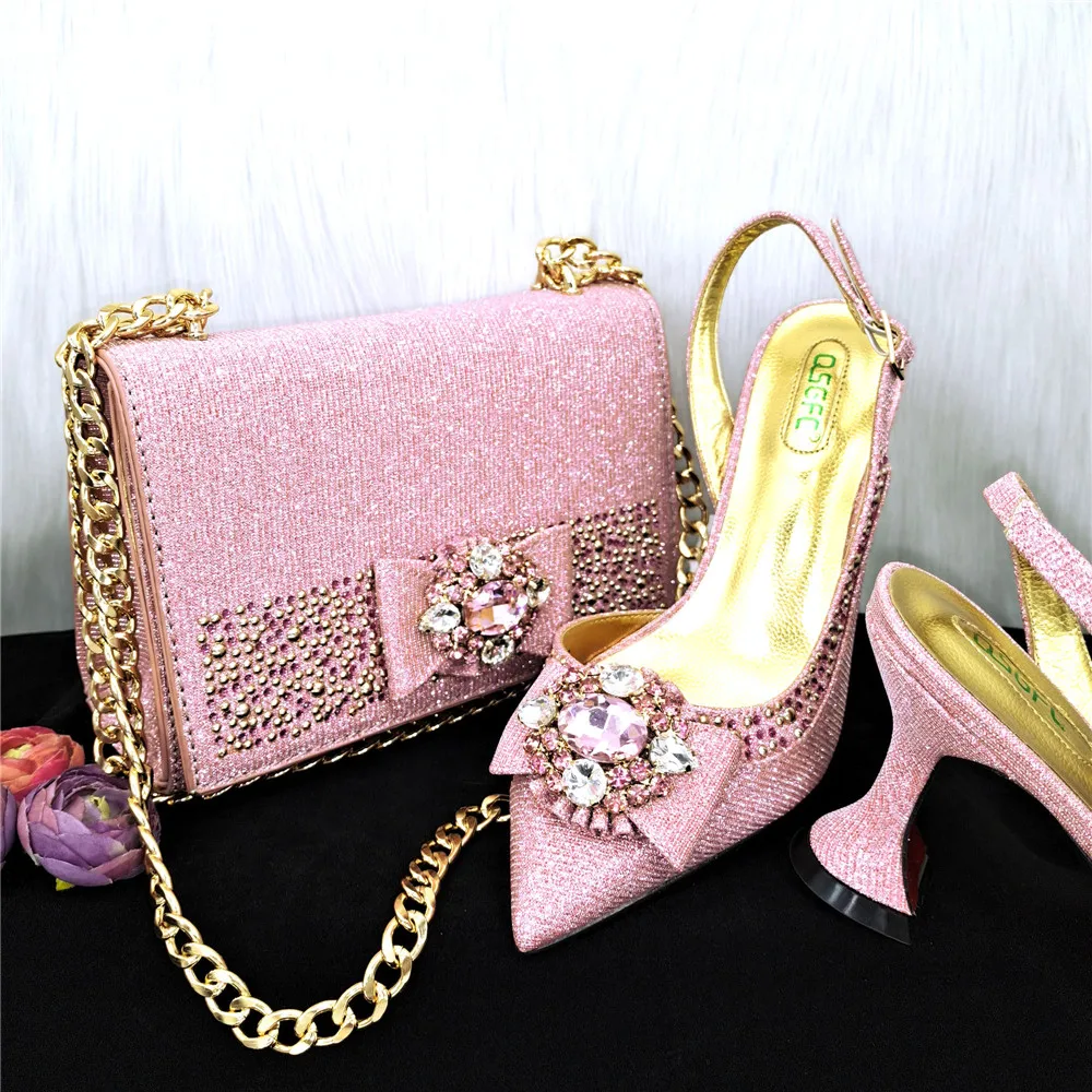 

Perfect Sequins Excellent 2023 Nigeria Fashion Lace Mini Bag And Mid-Heel Pointed Toe Luxury Shoes and Bag for Lady Party