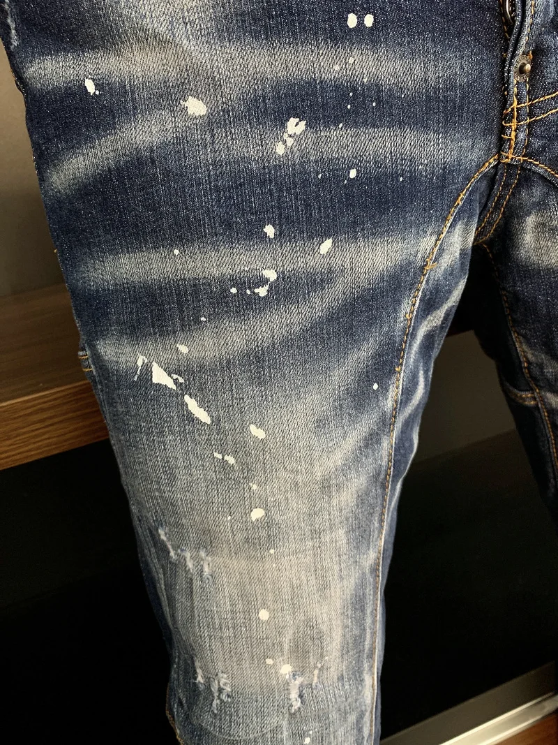 DSQUARED2 Men's/Women's Jeans Fashion Blue Pocket Slim Fit Micro-Elastic All-Match Trousers With Small Feet  A378