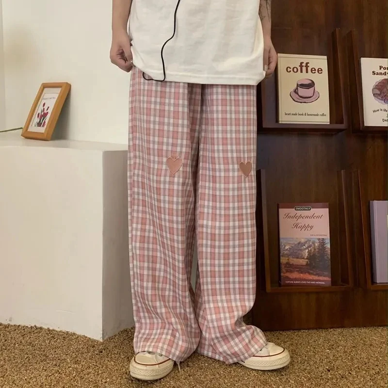 

Loose Plaid Pants Women Harajuku Casual Wide Leg Trousers Autumn Aesthetic Street Oversize High Waisted Korean Y2k cargo pants