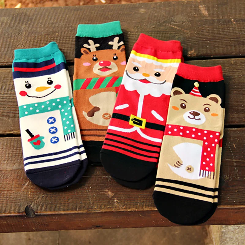 1PC Women Soft Winter Socks Christmas Warm Cotton Sock Cute Santa Claus Deer Snowman Shape Holiday Party Accessories 2023 - купить по