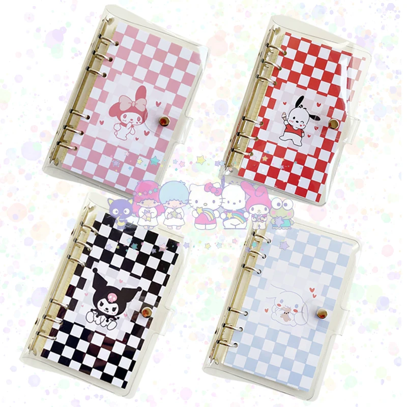 

PINK Sanrioed Kawaii Checkerboard Loose-leaf Hand Ledger My Melody Cinnamoroll Kuromi Purin Dog Anime Notebook Study Plan Cute