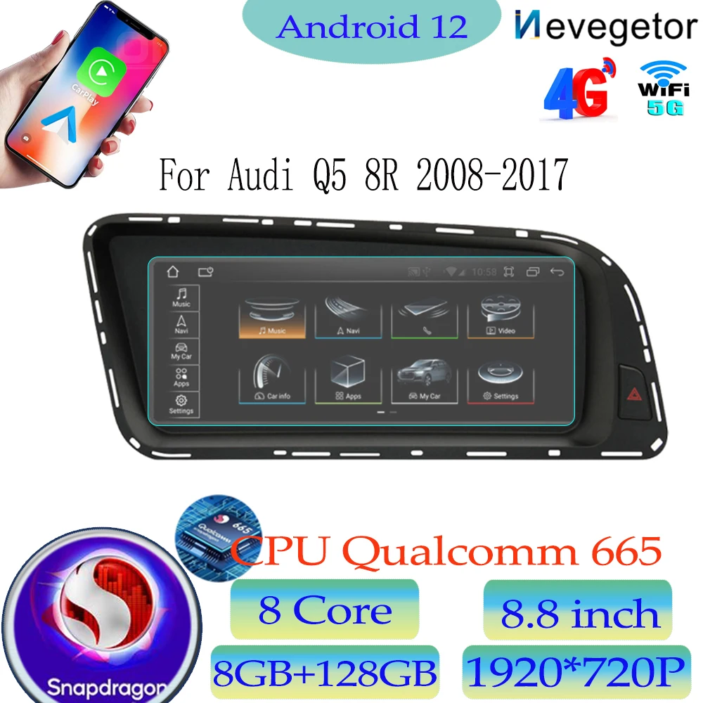 

Восьмиядерный процессор Qualcomm Android 12 для Audi Q5 2008-2017 MMI 2G 3G Автомобильный GPS навигатор радио WIFI 4G BT IPS экран Carplay мультимедиа
