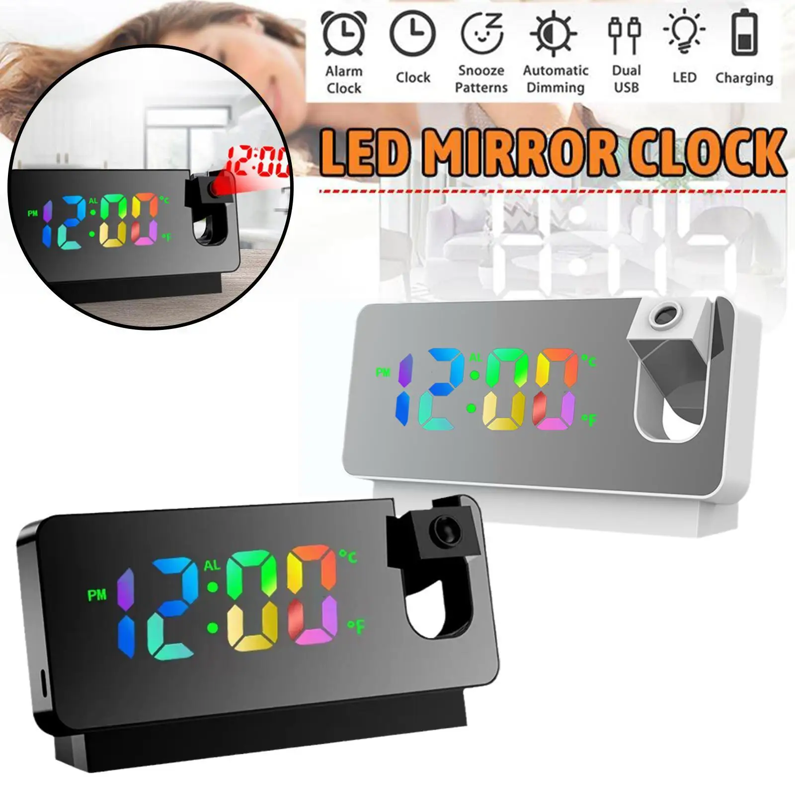 

Led Projection Digital Alarm Clock With Projection Bedside Projector Bedroom Electronic Mute Clock Alarm Clock Fm Radio Tim M8c0