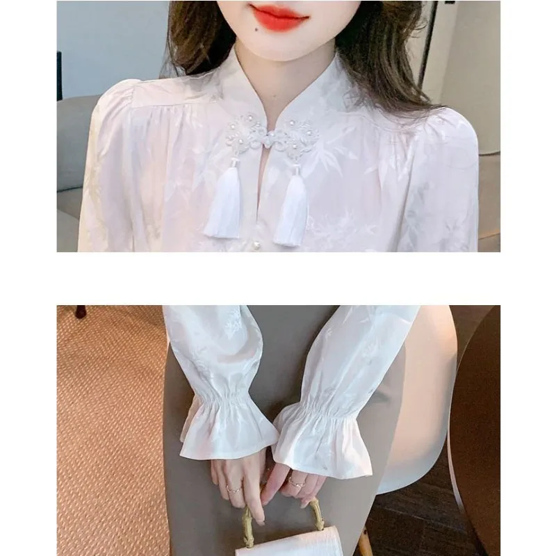 Новая женская рубашка с жаккардовыми пуговицами в китайском стиле весна-осень 2023