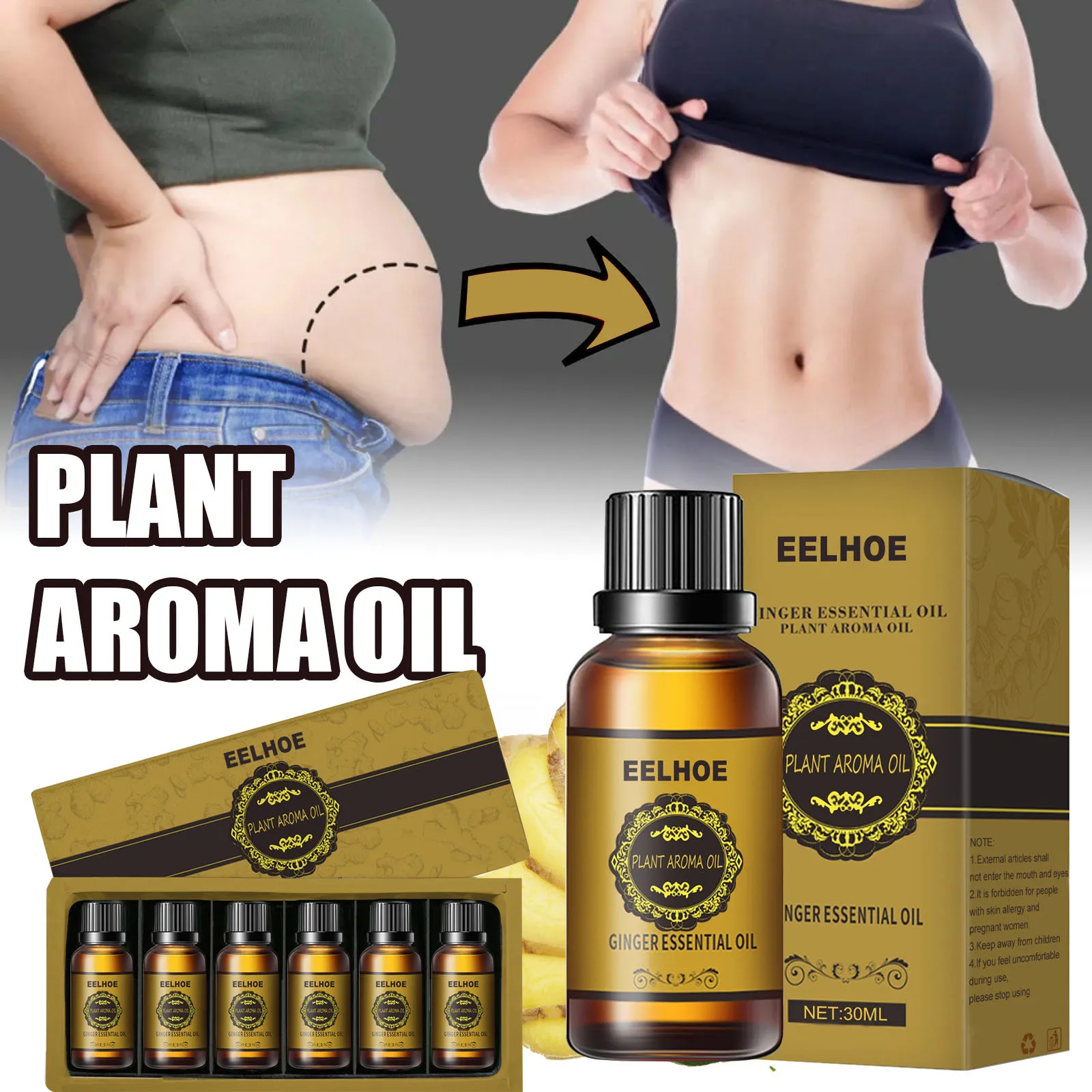 

Ginger Slimming Essential Oils Losing Weight Cellulite Remover Hair Scalp Massage Oil Fat Burning Beauty Health Firm Body