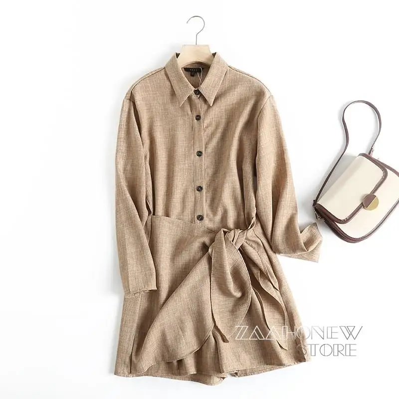 

ZAAHONEW 2022 Summer Women Fashion Long Sleeve Linen Jumpsuit Shorts Female Slim Elegant Solid Color Simple Casual Onesie