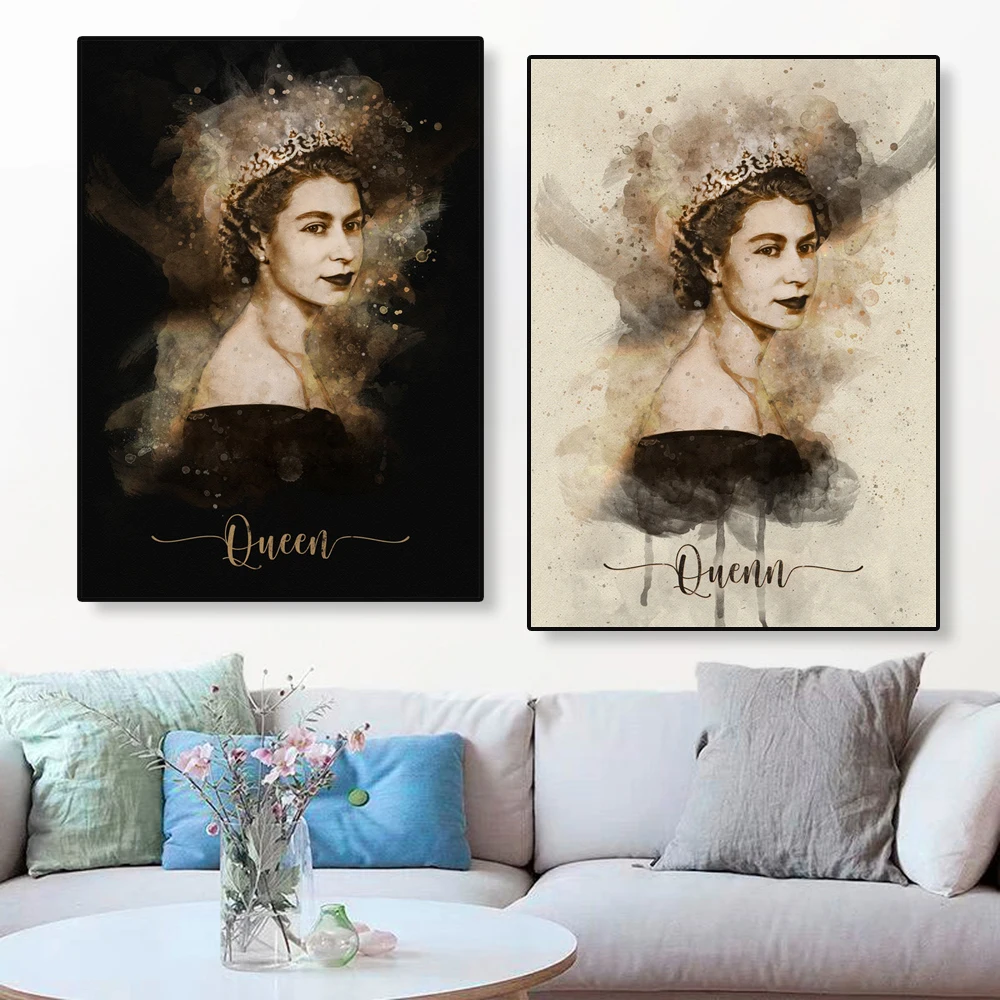 Королева Елизавета II Художественная печать монархия Настенный декор плакат Акварельная печать британская королевская семья искусство на холсте картина галерея Декор