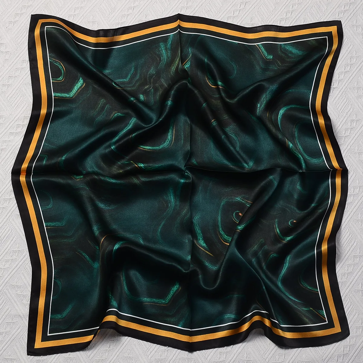 

70cm 100% Silk Scarf Classic streamer green Hand Rolled Edges Square Scarf Women Shawl Brand Hijab Bandana Kerchief For Ladies