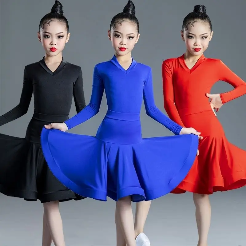 

2023 New Children Latin Dance Clothes Girls Spring Autumn Training Clothes Professional Grading Test Competition Clothes F91