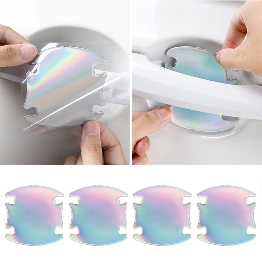 

4Pcs Colorful Car Door Bowl Protective Sticker Film Protector Trim Sticker Anti-Scratch Car Handle Bowl Strip Protection PVC
