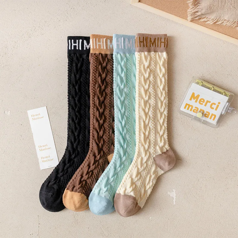Women's Stockings Twist Textured Calf Socks for Girls Comfort & Soft Colorblock Knee High Sock Fashion Colorful Long Sock Lolita
