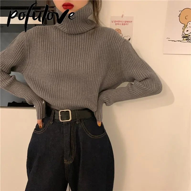 

Turtleneck Sweater Women's Pullover Casual Solid Color Long Sleeved Sweater Thickened Warm Sweater Autumn and Winter Wholesale