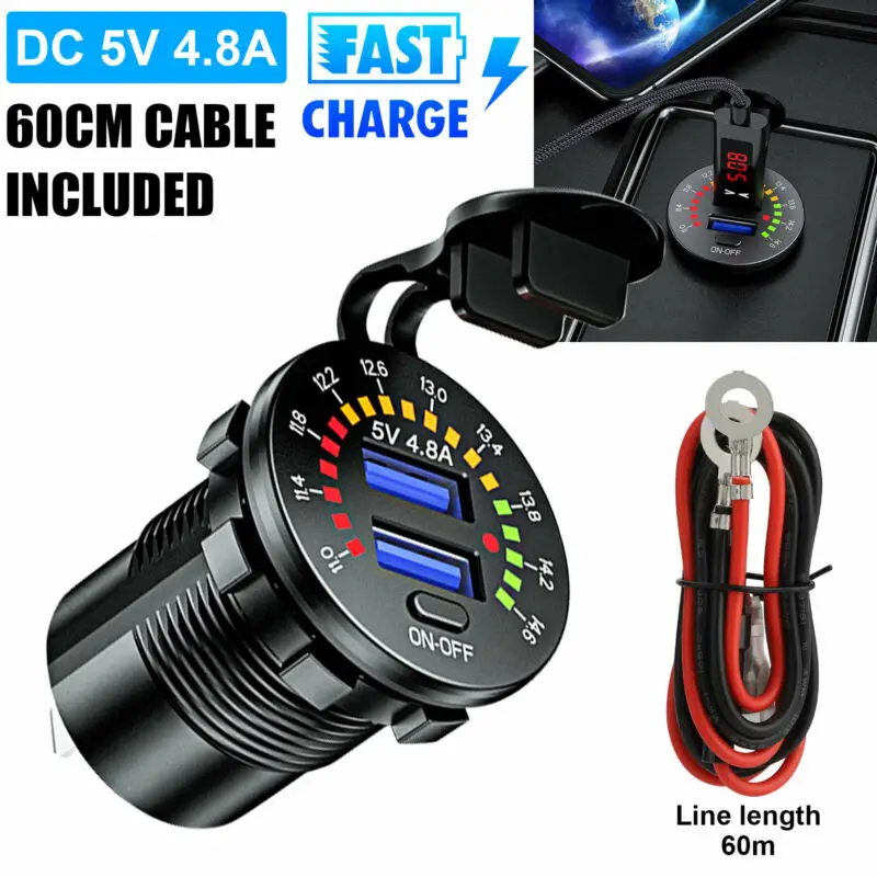 

12V Dual USB 4.8A Fast Car Charger Socket Power Outlet W/ LED Digital Voltmeter High Quality Dual USB Charger Auto Electronics