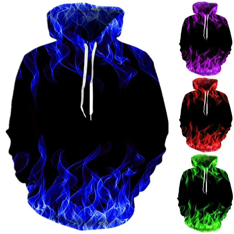 

2023 New Men Top Casual Men's Women's Casual Sweaters 3D Digital Printing Colorful Flame Series Men Hooded Sweatershirt