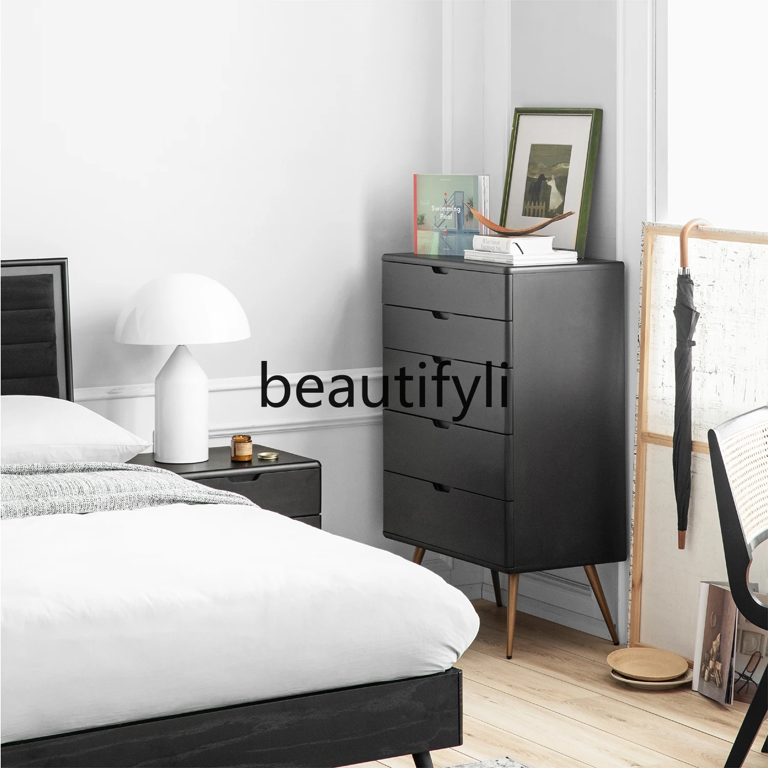 Комод из черной смородины массив вишневого дерева современный черный комод в