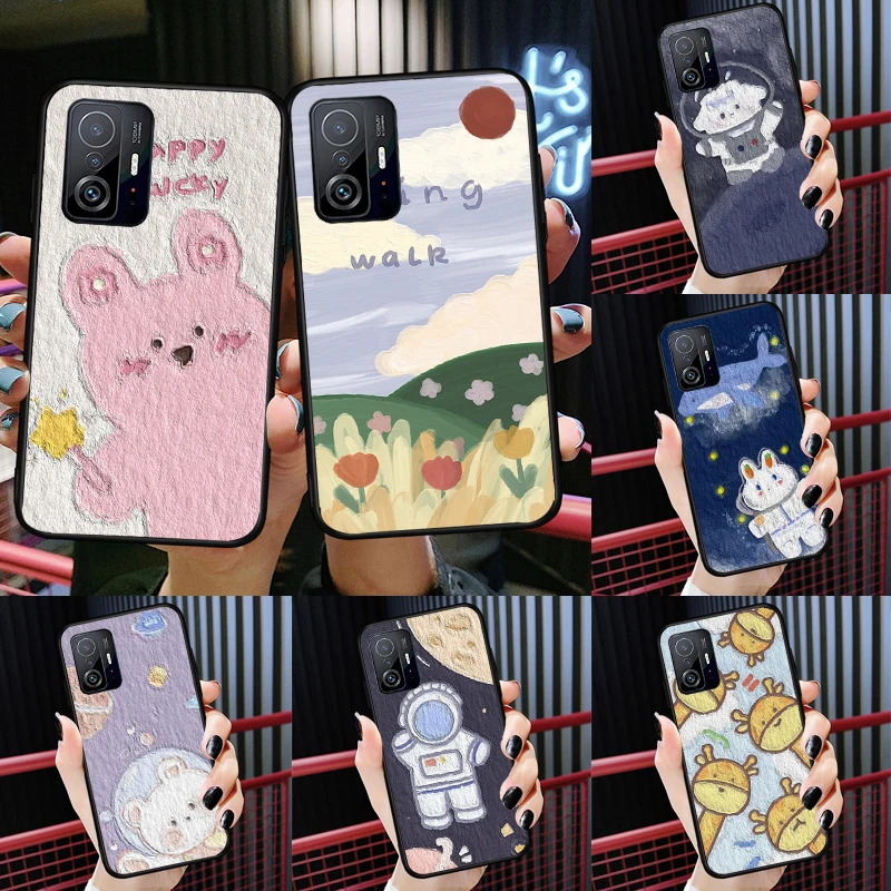 

Kawaii Bears Rabbit Korean oil painting Case For POCO X4 X3 Pro X3 GT M3 M4 POCO F3 Cover For Xiaomi Mi 12 11T Pro 11 Lite Coque