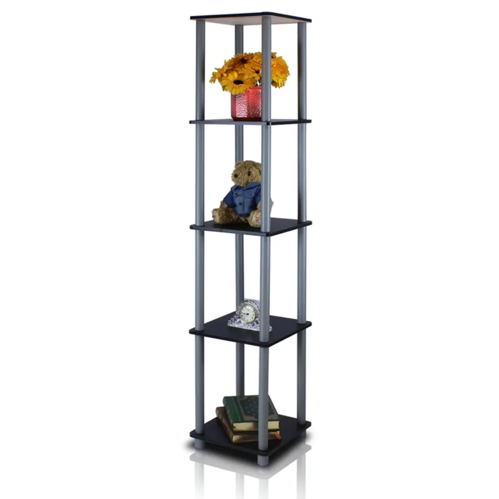 

Corner Square Display 11.6"W x 11.6"D x 57.7"H 5-Shelf Freestanding Shelving Unit, Black and Gray