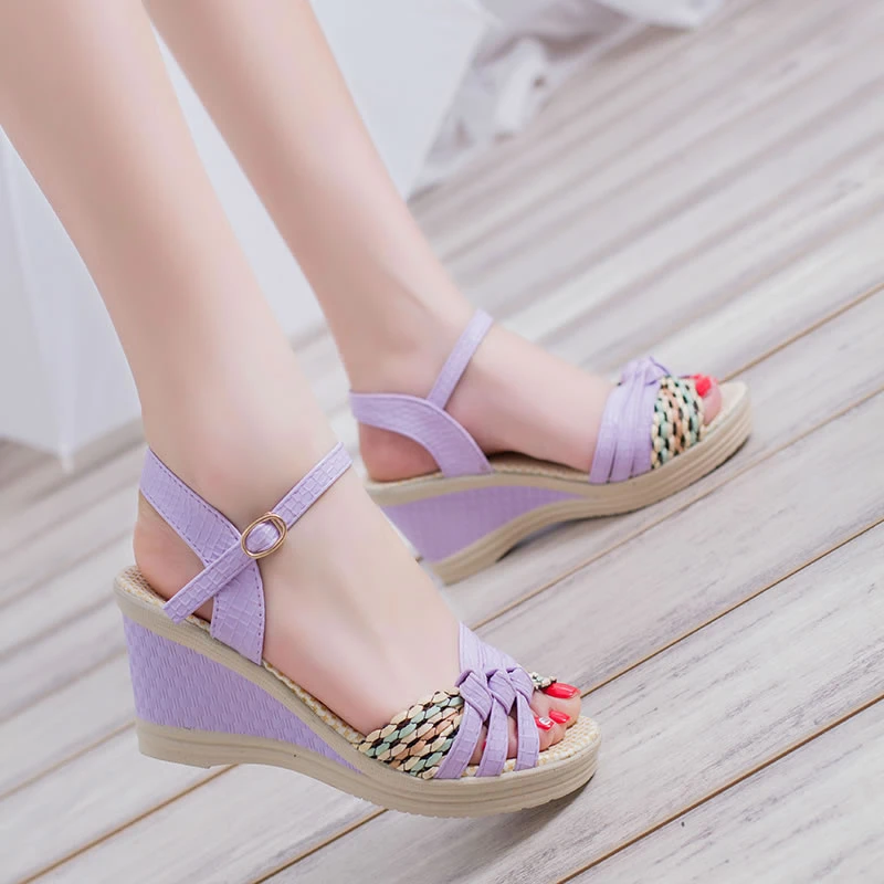 

2021 Summer Bohemian Wedge Sandals Women Sandals Casual Women Shoes Fashion Cork Woven Shoes Women Platform Sandals
