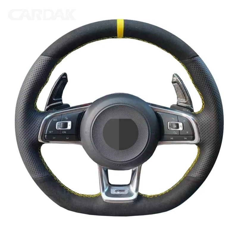 

Hand-Stitched Car Steering Wheel Cover Black Suede Car Accessories For Volkswagen Golf 7 MK7 GTI R VW Polo Scirocco 2015 2016