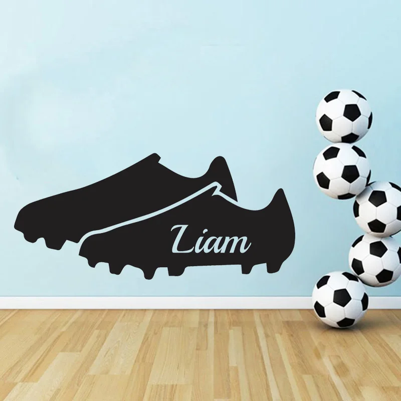 

Наклейка на стену с изображением футбольных ботинок, наклейка с именем на заказ, декор для спальни и мальчиков, персонализированная роспись...
