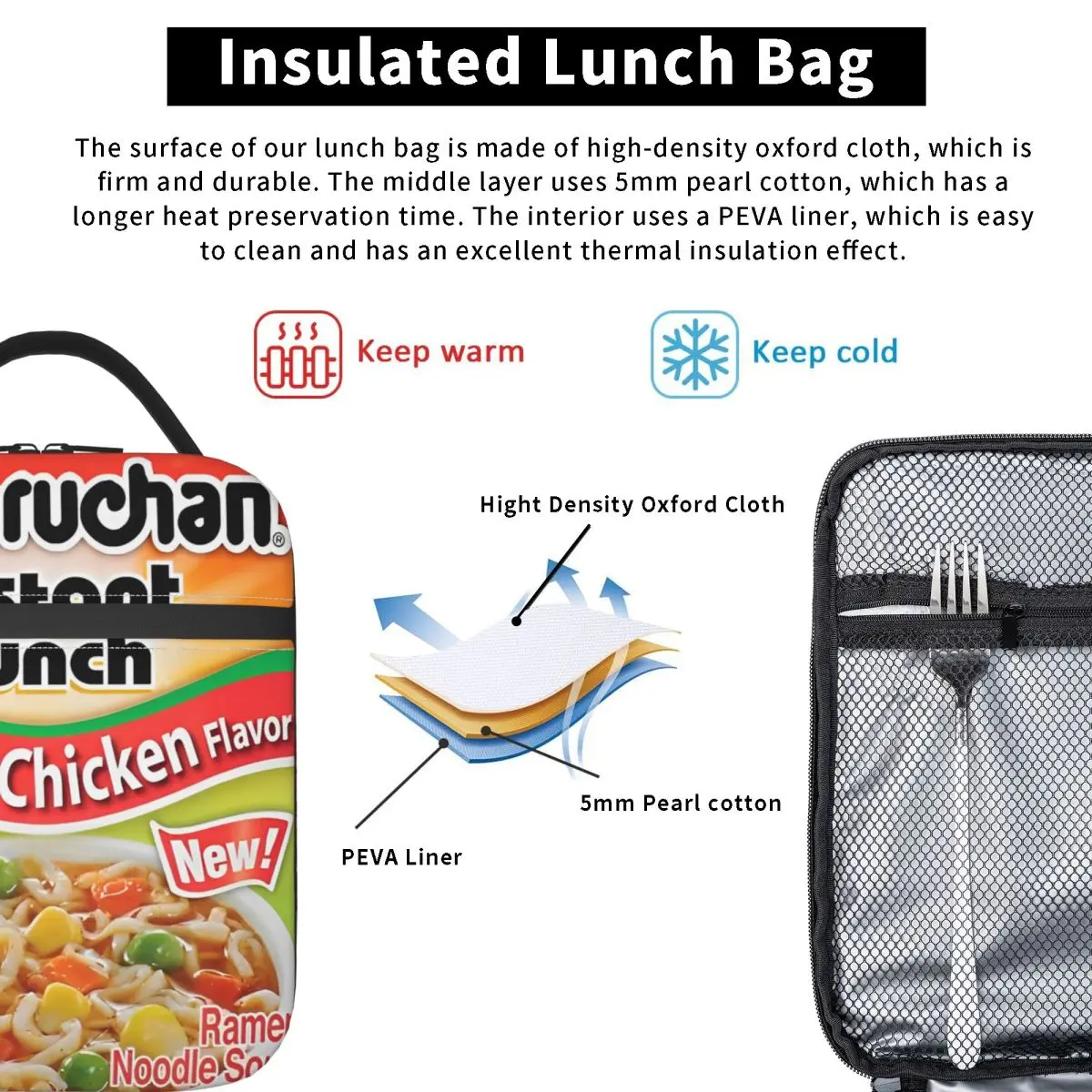 Суп с лапшой Ramen изолированная сумка для обеда со вкусом курицы контейнер