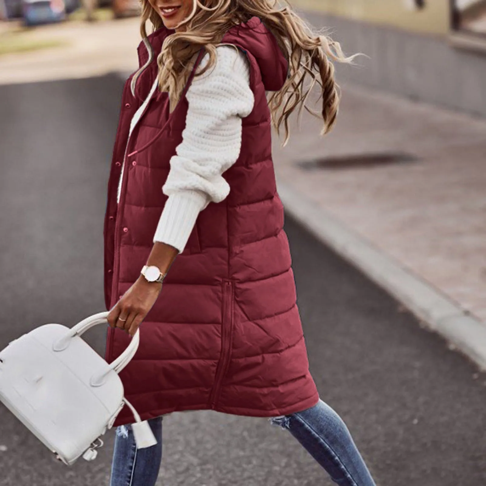 

2023 New Women's Vest Cotton Coat Autumn And Winter Hooded Long Coat Sleeveless Loose Women's Vest Snowwear