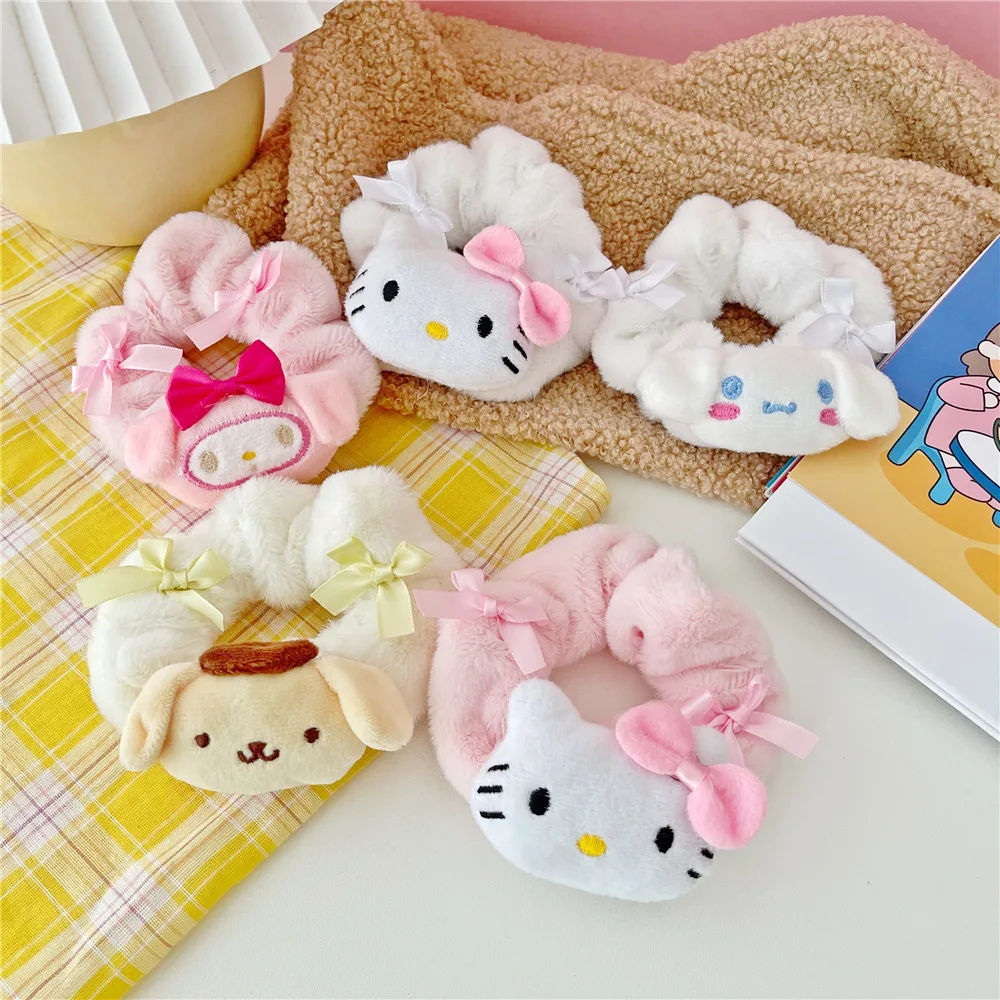 

Hello Kitty Cartoon Cute Little White Dog Rabbit Hair Rope Jk Soft Girl Plush Large Intestine Hair Ring Hair Rope Cute