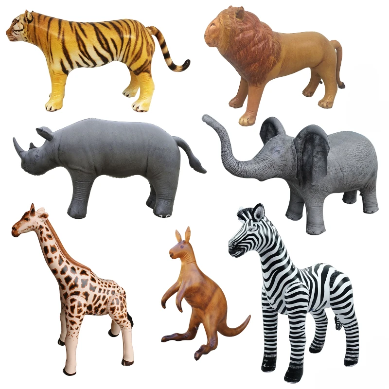 

Simulated Wild Forest Animal Inflate Toy Zebra Lion Tiger Elephant Rhino Model Garden Backyard Play Games Kids Party Prop Decor