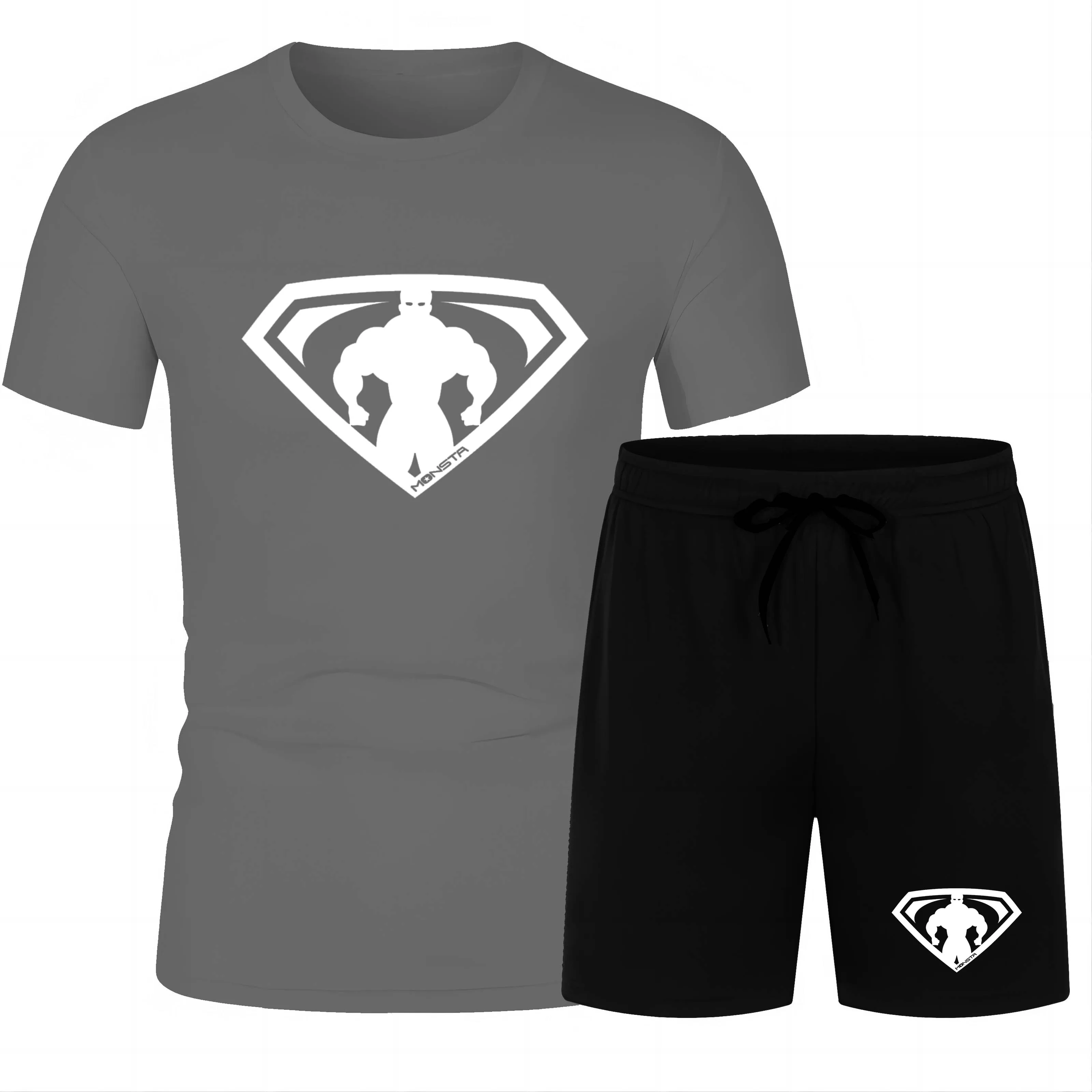 Summer fashion sports outdoor casual 2D Anime hero print men's short sleeve T-shirt beach pants suit loose quick dry