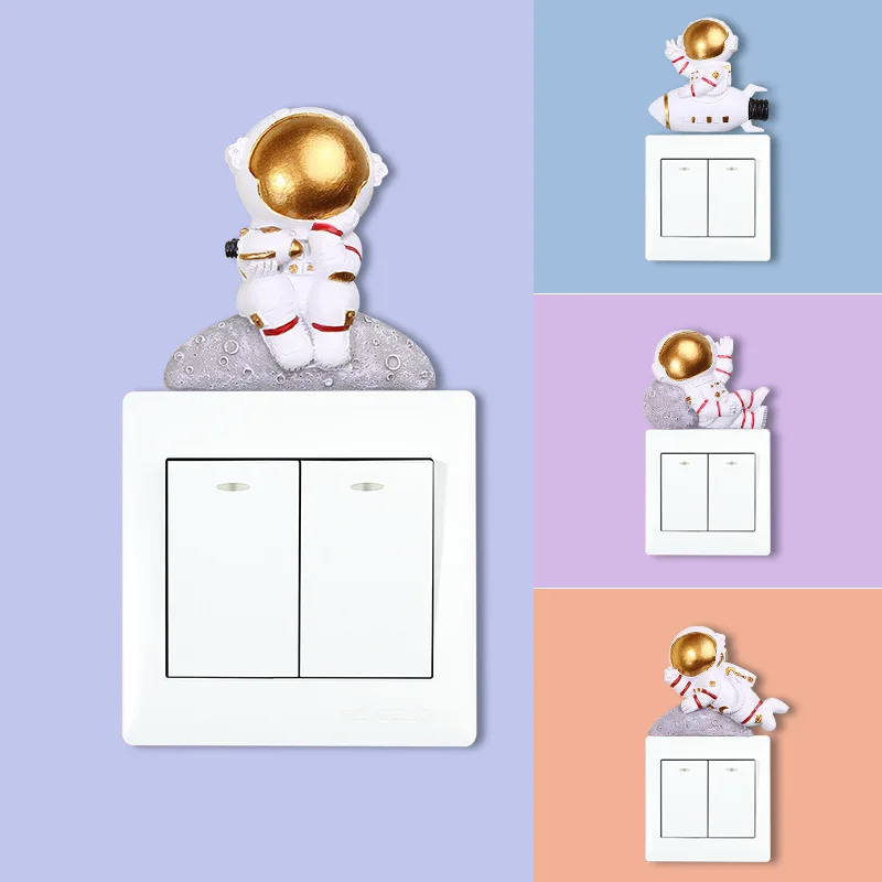 

Astronaut Spaceman Creative Resin 3D Stereo Switch Sticker Socket Protective Cover Home Indoor Wall Sticker Moon Cute Wind