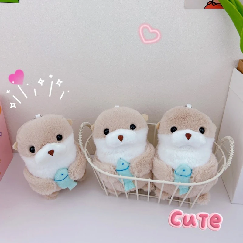 Милые плюшевые брелоки в виде выдры с рыбками легкий подвесной реквизит для