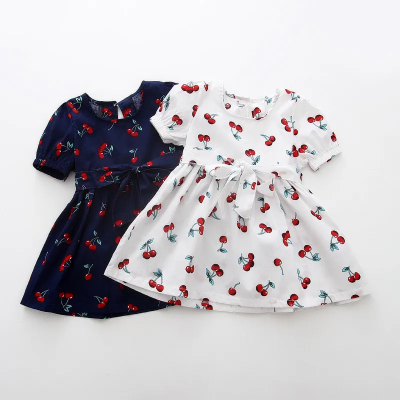 

Sumer Dresses 2022 Girls Dress Cherry Infant Cotton Short Sleeve Baby Clothes Kid Boutique Children Princess Dress From1-5 Years