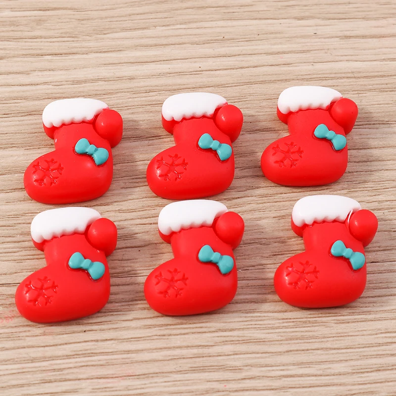 

10pcs 16x19mm Cute Christmas Sock Flat Back Cabochon Scrapbooking Crafts for Hair Bow Center Embellishments DIY Accessories