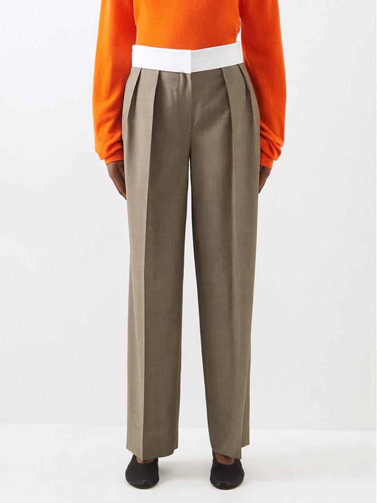 Женский шерстяной Блейзер и брюки драпированные прямые с высокой талией