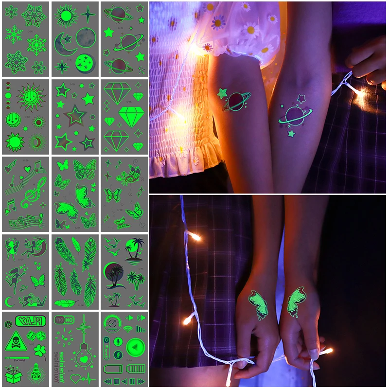 Светящиеся временные тату-наклейки VeeCharm с изображением небесного пера бабочки