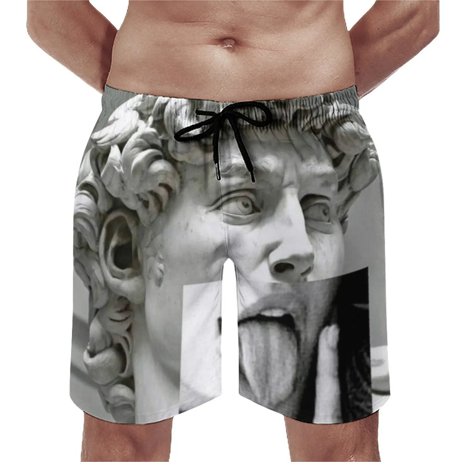 

Michelangelo David Tongue Board Shorts Statue Beach Shorts Trenky Males Cute Printed Swimming Trunks Plus Size