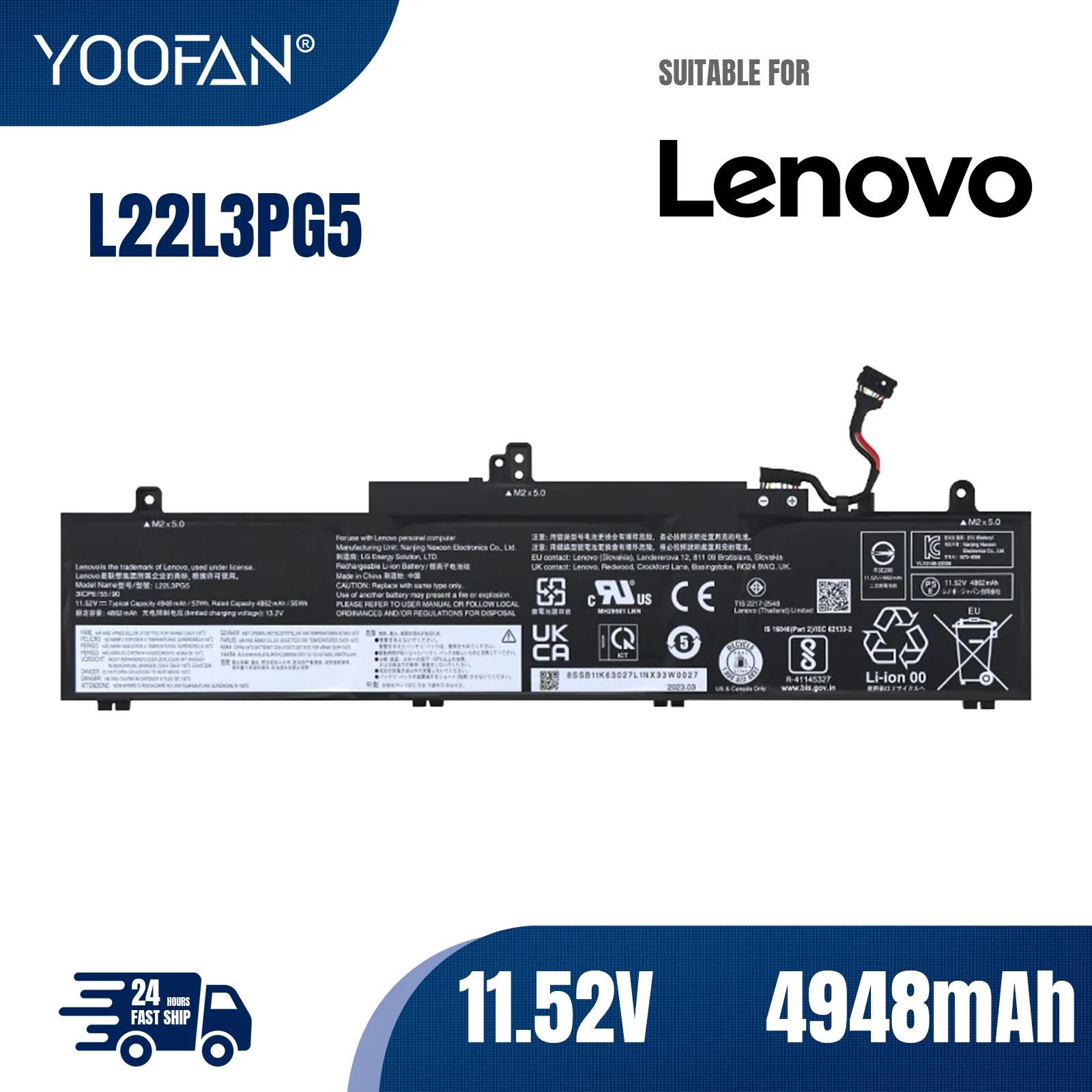 Аккумулятор YOOFAN L22L3PG5 L22B3PG5 L22C3PG5 L22D3PG5 L22M3PG5 для ноутбука Lenovo ThinkPad E14 G5 E16 Gen 1 11 52 в 4948