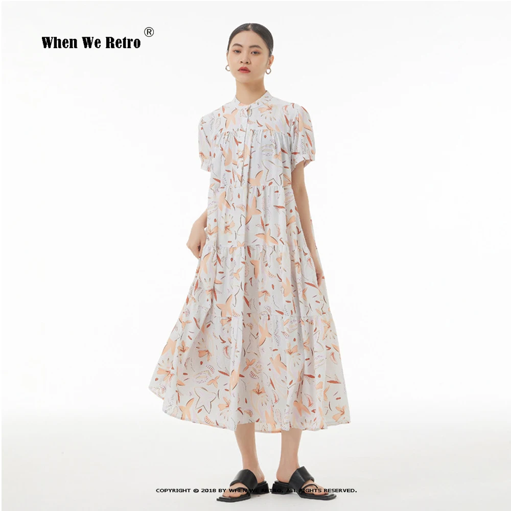 

Женское винтажное платье с коротким рукавом, Длинное свободное платье с цветочным принтом в японском стиле мори, лето 2023, VP0108