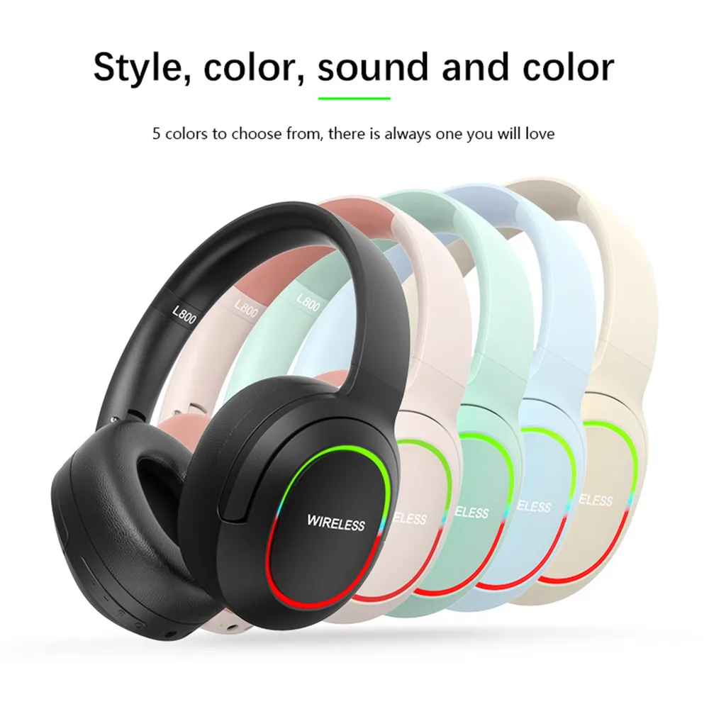 Shoumi LED Bluetooth Headphones Cheap Wireless Game Headsets BT5.1 Large Earmuff Earphone with Removable Mic Gaming Headset L800 images - 6