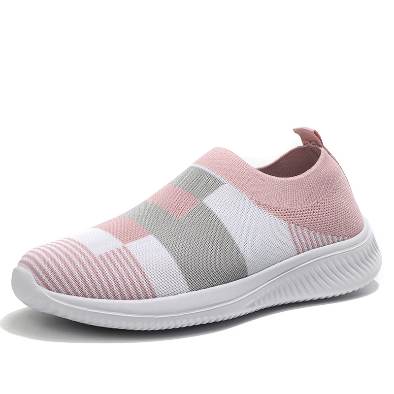 Women's Walking Shoes Fashion Slip-on Lightweight Breathable Sneakers Geometric Plaid Checkered Casual Shoes