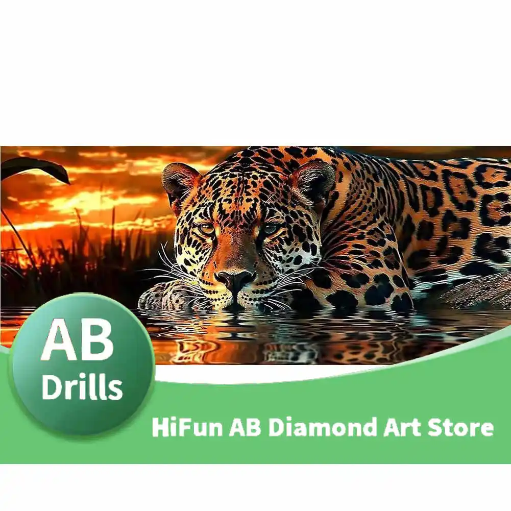ely okrągły kwadratowy obraz diamentowy AB wiertła plakaty zachód słońca lampart prezent artystyczna dekoracja ścienna ręcznie robiony DIY
