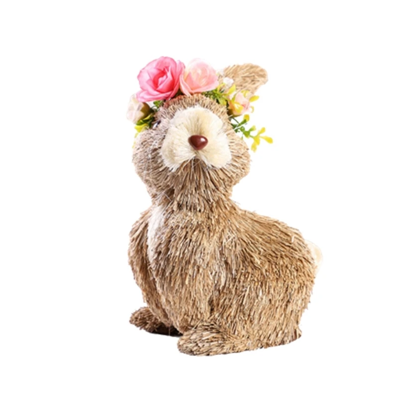 

Hand-Woven Easter Rabbit Toy Figurine Grass Rabbit Table Desk Widgets