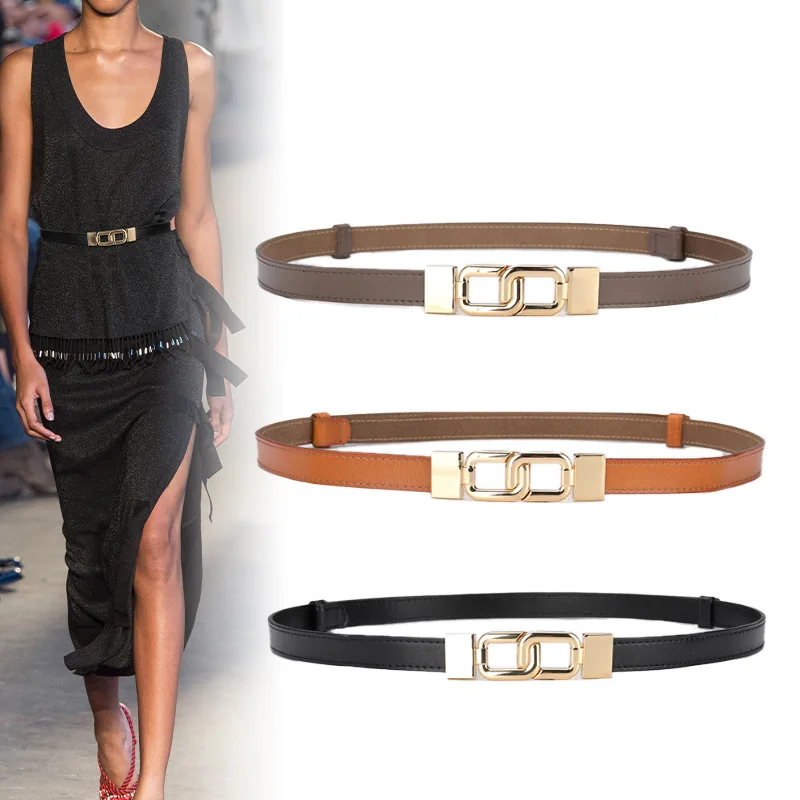 2022 Autumn Design Women Cow Leather Adjustable Waist Belt Metal Hook Buckle Slim Belts Dress Shirt Cowskin Corset Strap Belts