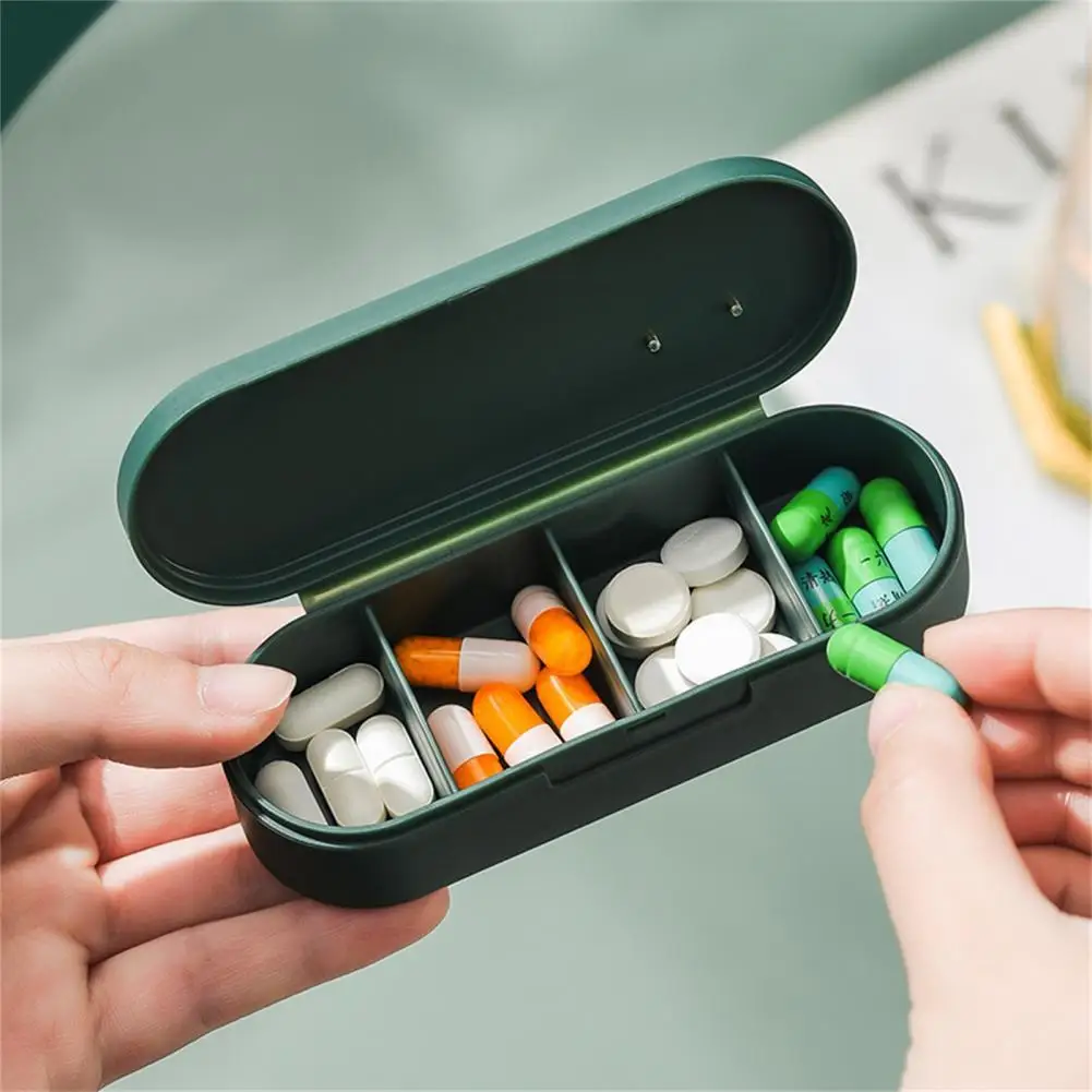 

Wonderful Pill Holder Convenient 3 Colors Pill Case Strong Construction 4 Grids Pill Case for Home Pill Organizer