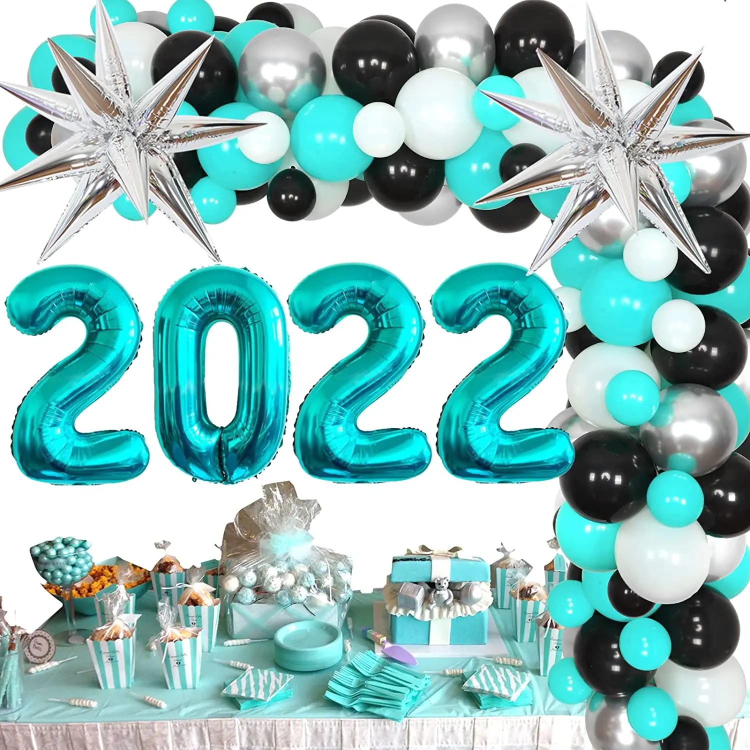 

CHEEREVEAL 2022 украшения для выпусквечерние вечера, бирюзовый черный шар, гирлянда, Ранняя школа, колледж, выпускной, товары для вечерние